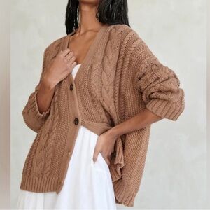 Jenni Kayne cotton cable cocoon cardigan sweater 2X plus size